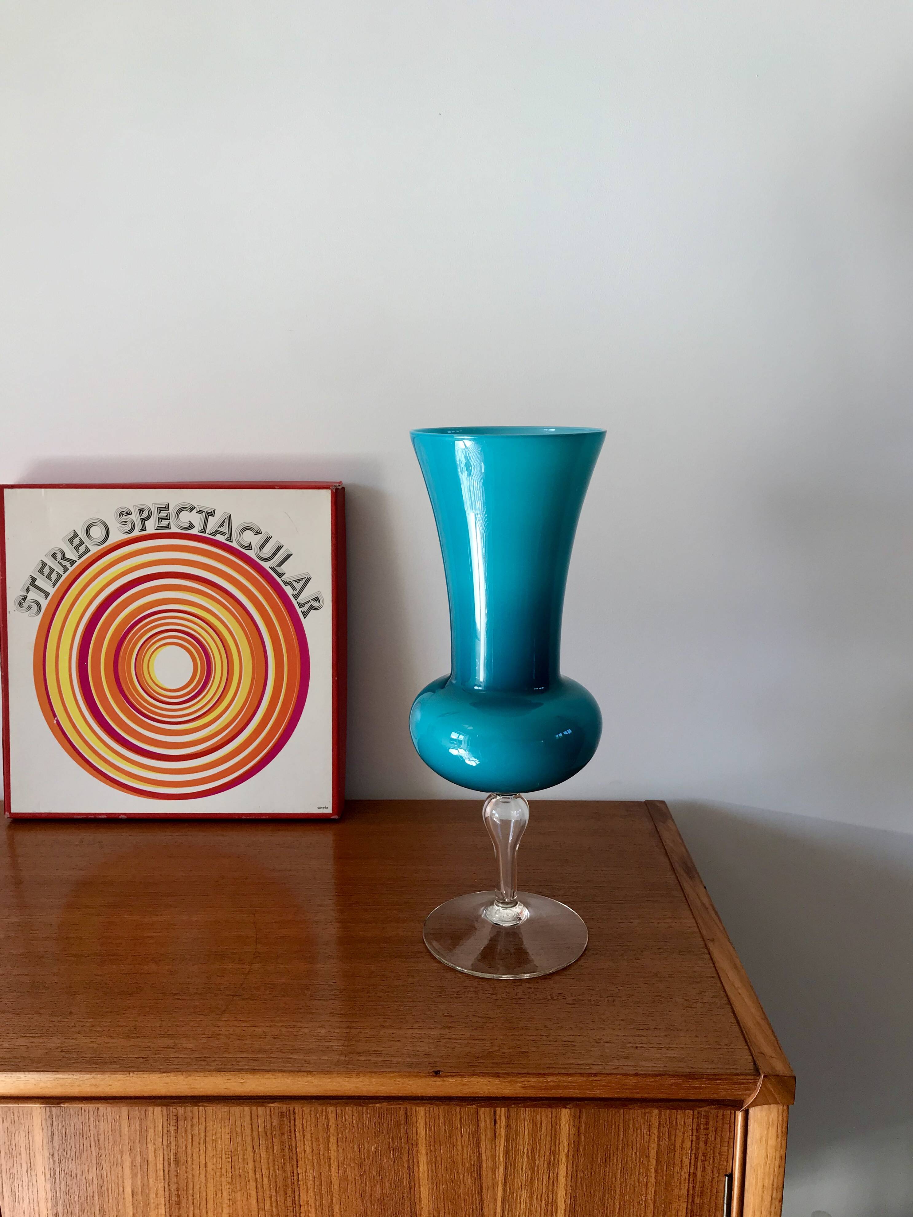 Large giant blue opaline vase 50s-70s