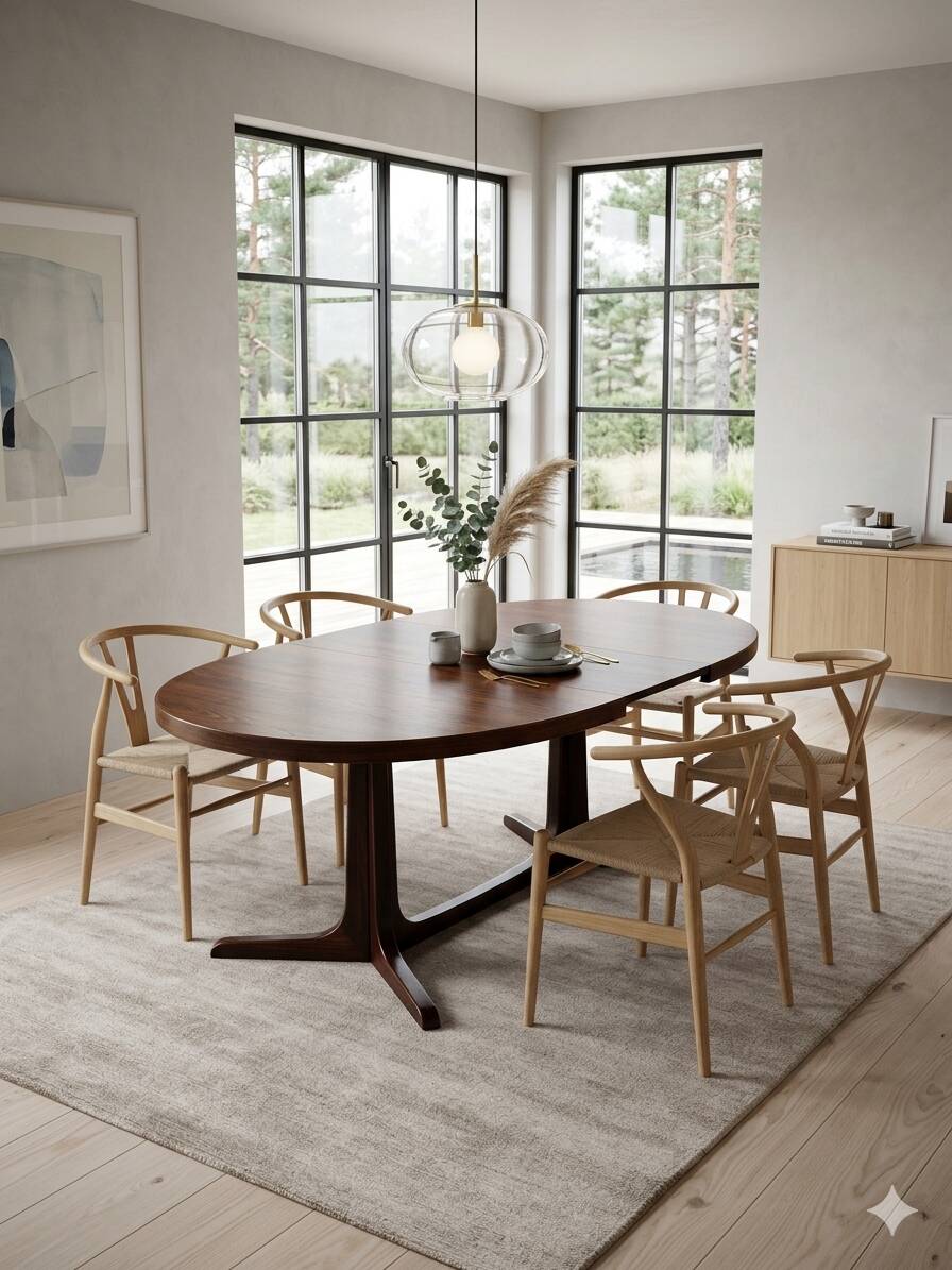 Extensible Baumann table in oak from the 1960s.