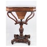 Antique mahogany sewing table on a pillar from around the year 1840s