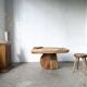 Organic brutalist coffee table in solid cedar, trunk pedestal, 1970s.