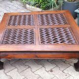 Pier imported 1980s exotic solid carved wood square coffee table