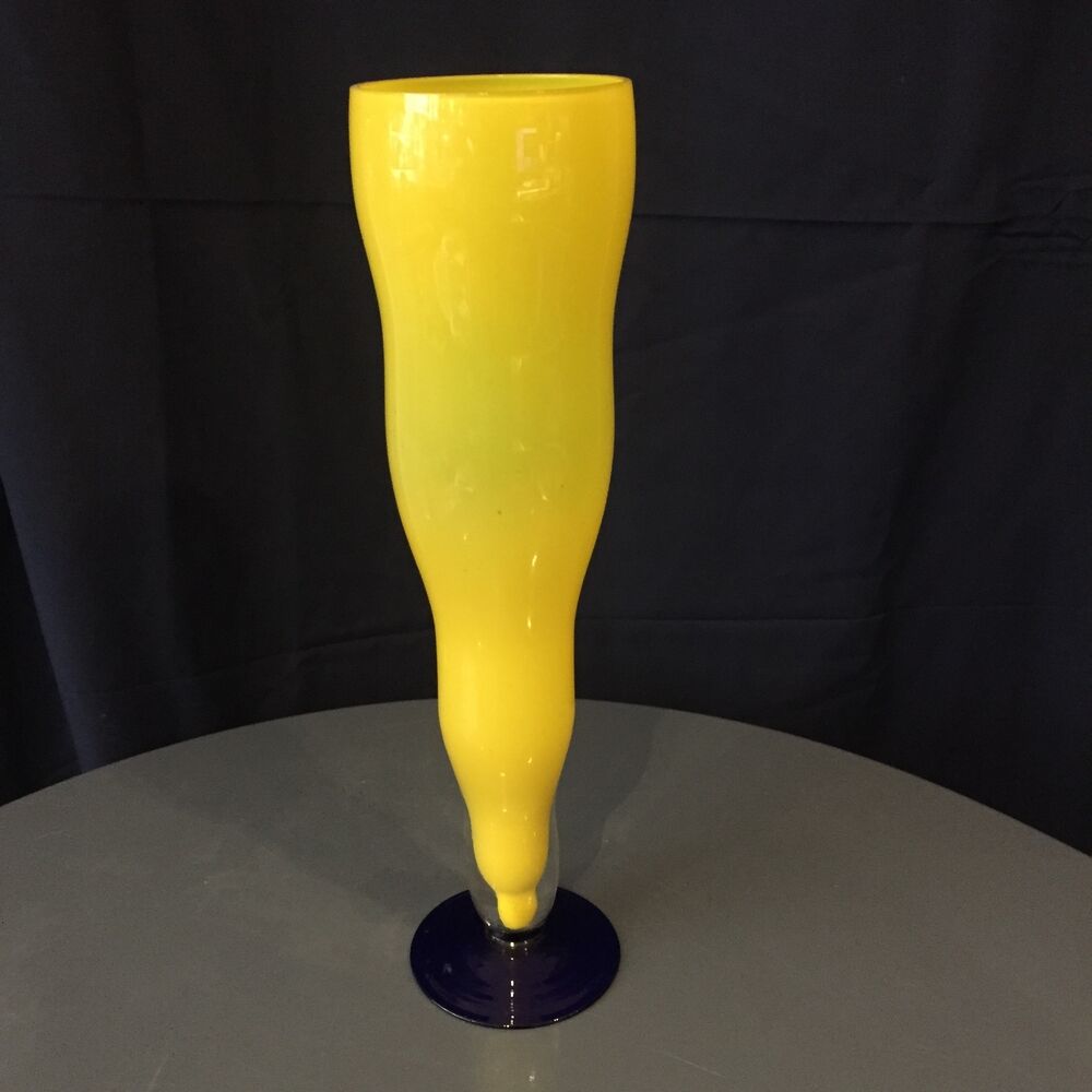 Yellow and cobalt blue two-tone soliflore vase