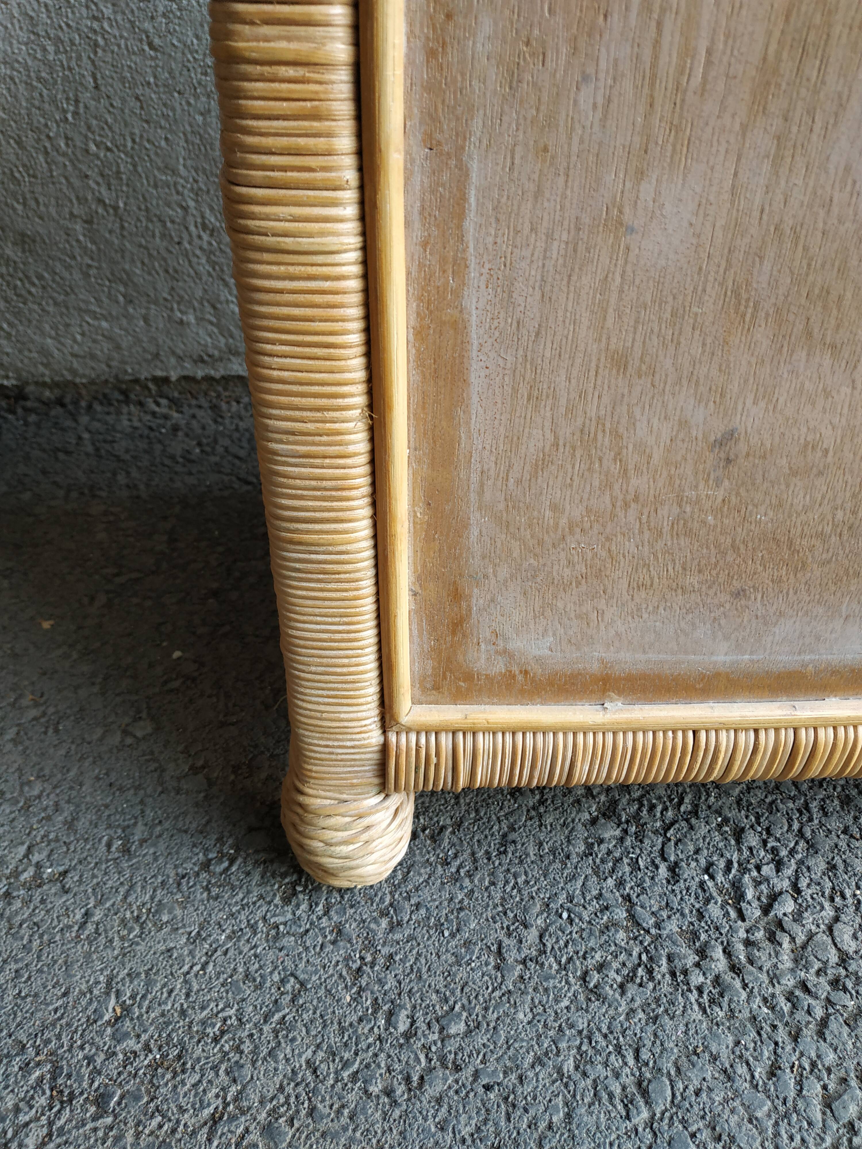 Pair of rattan and wicker bedside tables, 70s