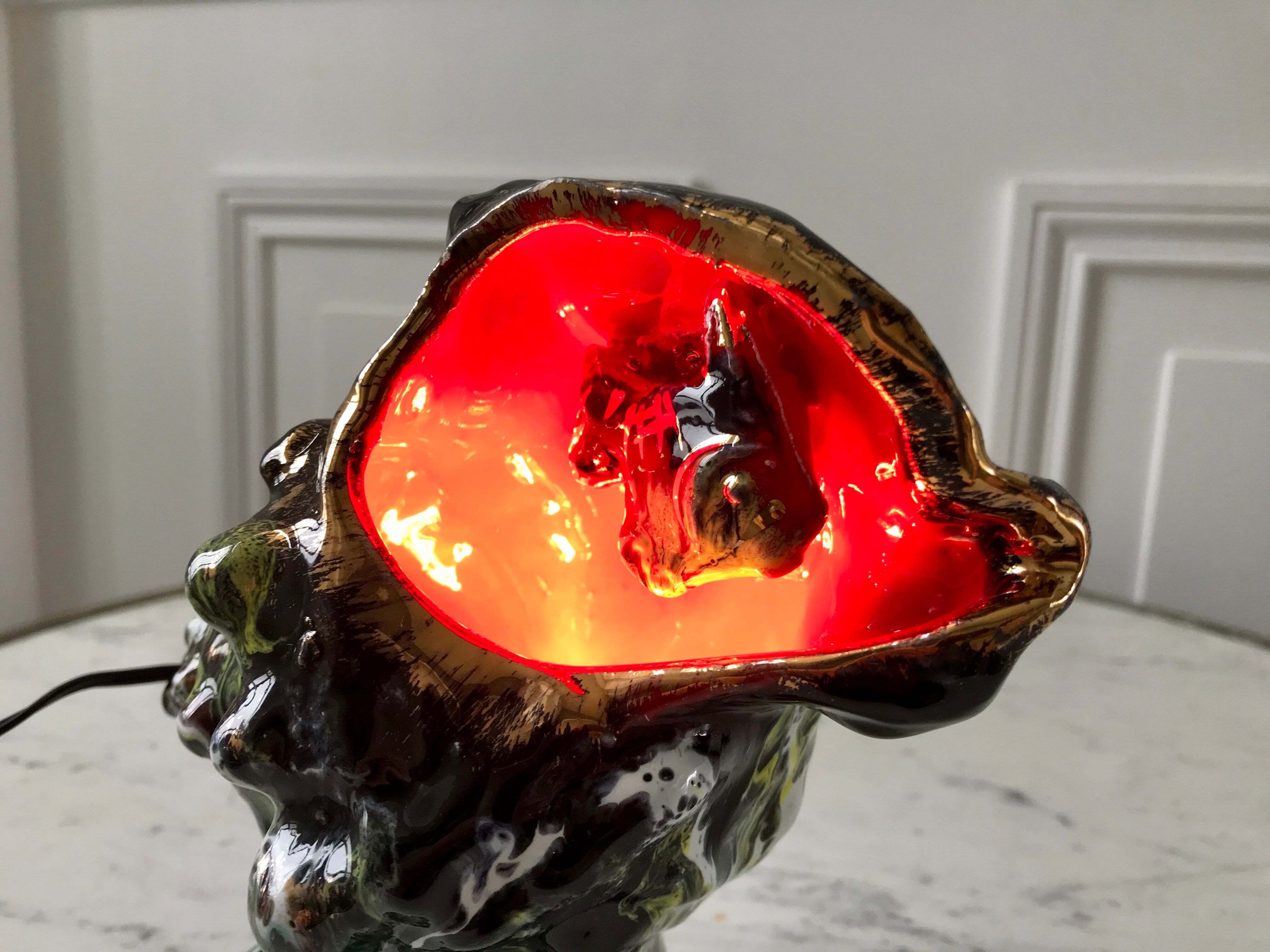 Vallauris lamp signed shellfish and fish 70s