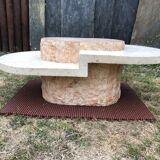 Asymmetrical coffee table design 80s in Mactan stones, travertine by Magnussen Ponte.