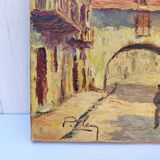 Oil on canvas, rue de Bretenoux, Lot. Vintage