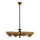 Art Deco chandelier with 4 branches in glass and brass, Sweden, 1940s