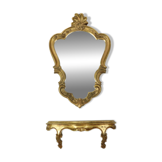 Petit miroir à crête de style baroque avec console en résine France