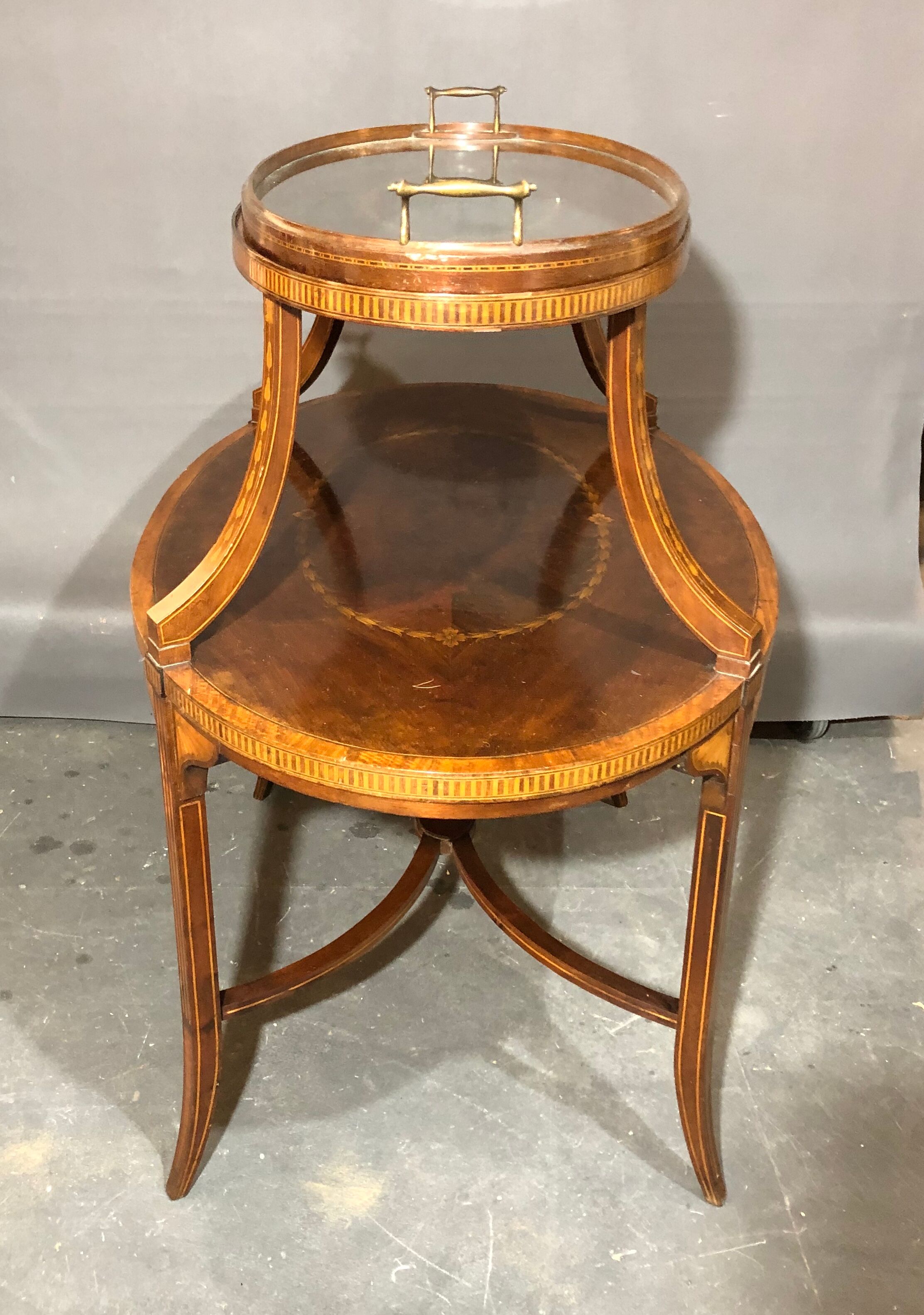 Old-fashioned tea table, 1920 in marquetry