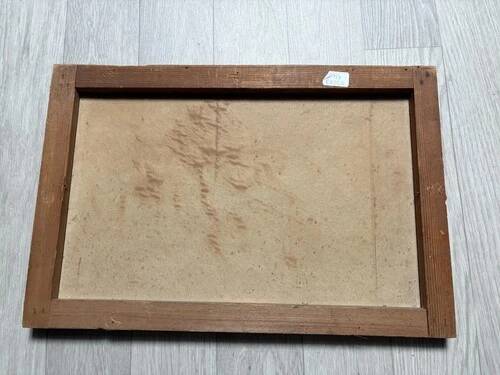 Landscape of a fortified village hamlet from the 19th century - Original antique oil painting.