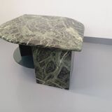 Vintage square coffee table with 2 green marble and smoked glass tops
