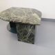 Vintage square coffee table with 2 green marble and smoked glass tops