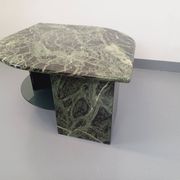 Vintage square coffee table with 2 green marble and smoked glass tops