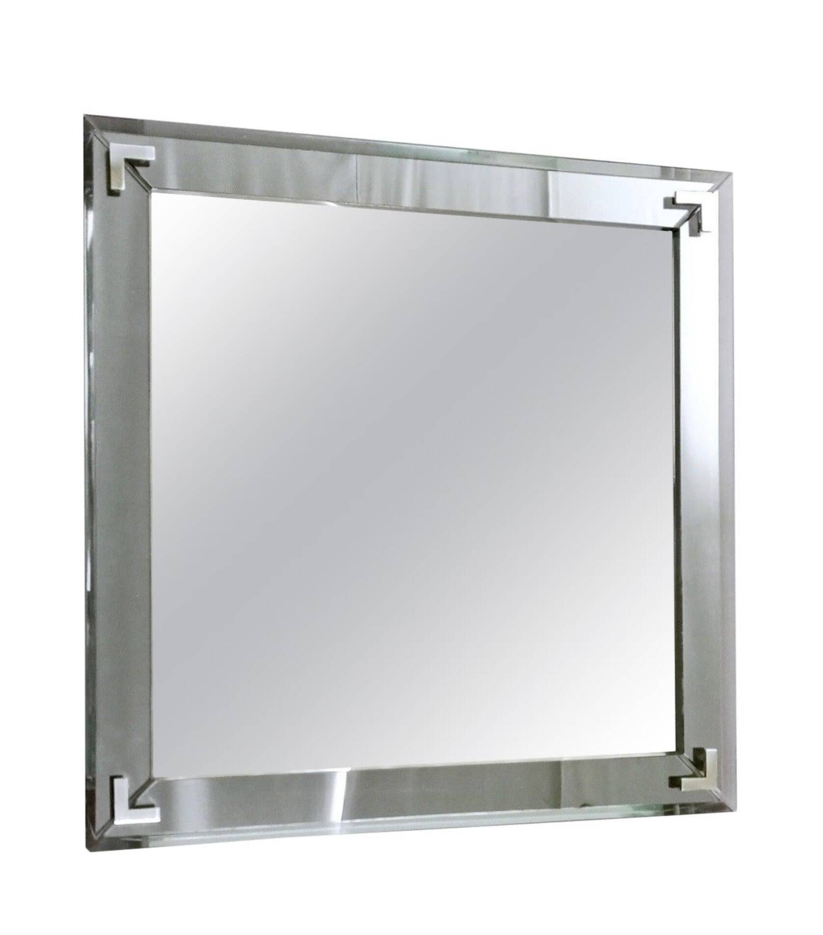 Mirror from Fontana Arte with Square Metal and Mirrored Frame, Italy 1960s