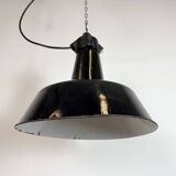 Industrial Black Enamel Factory Lamp with Cast Iron Top, 1950s