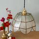 Suspension antique lampshade in blue mother-of-pearl and brass