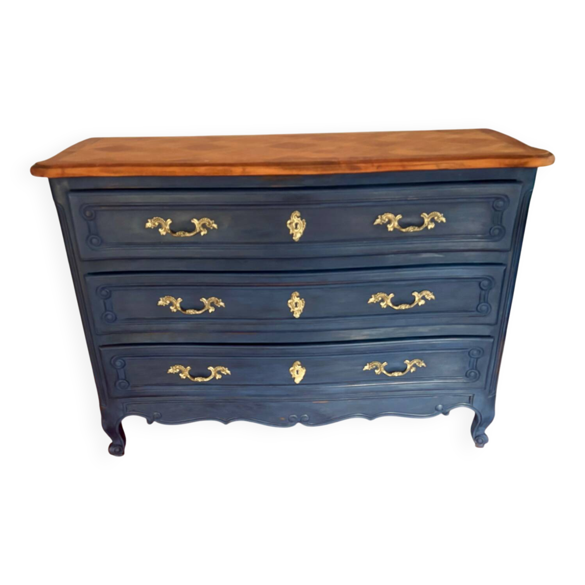 Commode vintage restaurée – peinture Annie Sloan Oxford Navy & cire cl