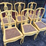 6 yellow canned chairs