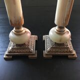 Pair of alabaster and brass candle holders