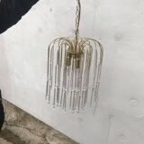 Vintage yellow chandelier in brass and Murano glass, 1970s, cascade style.