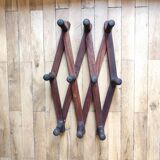 Old telescopic wooden wall coat rack - 10 accordion hook coat rack