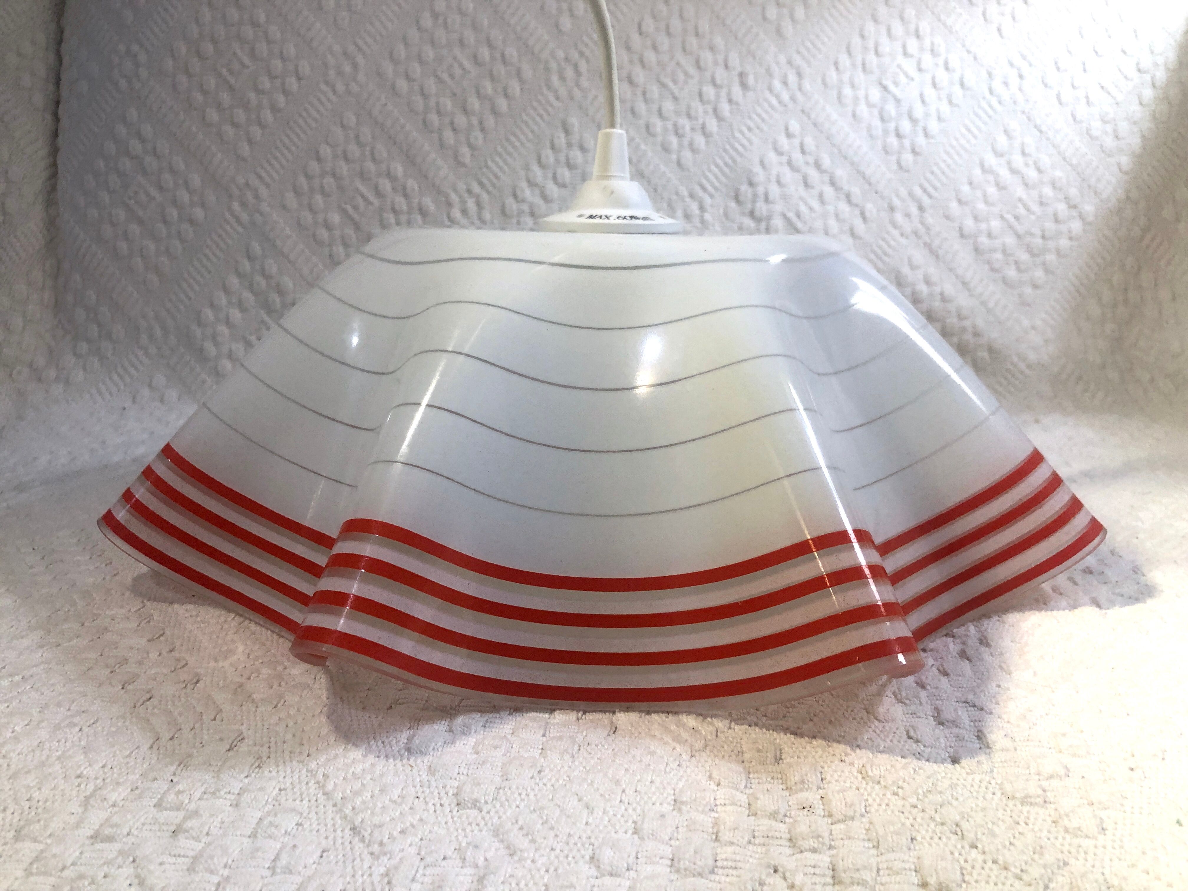 Vintage suspension in white opaline and red border, corolla shape / French vintage
