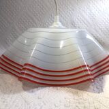 Vintage suspension in white opaline and red border, corolla shape / French vintage