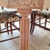 Art deco table - sanded raw wood - flower patterns