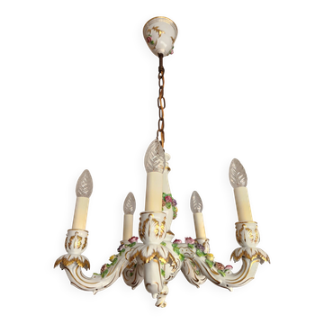 Handgeformt vergoldet vintage Porzellan Kronleuchter Capodimonte 1960er