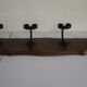Wooden wall coat rack and its 4 wrought iron hangers, 60s