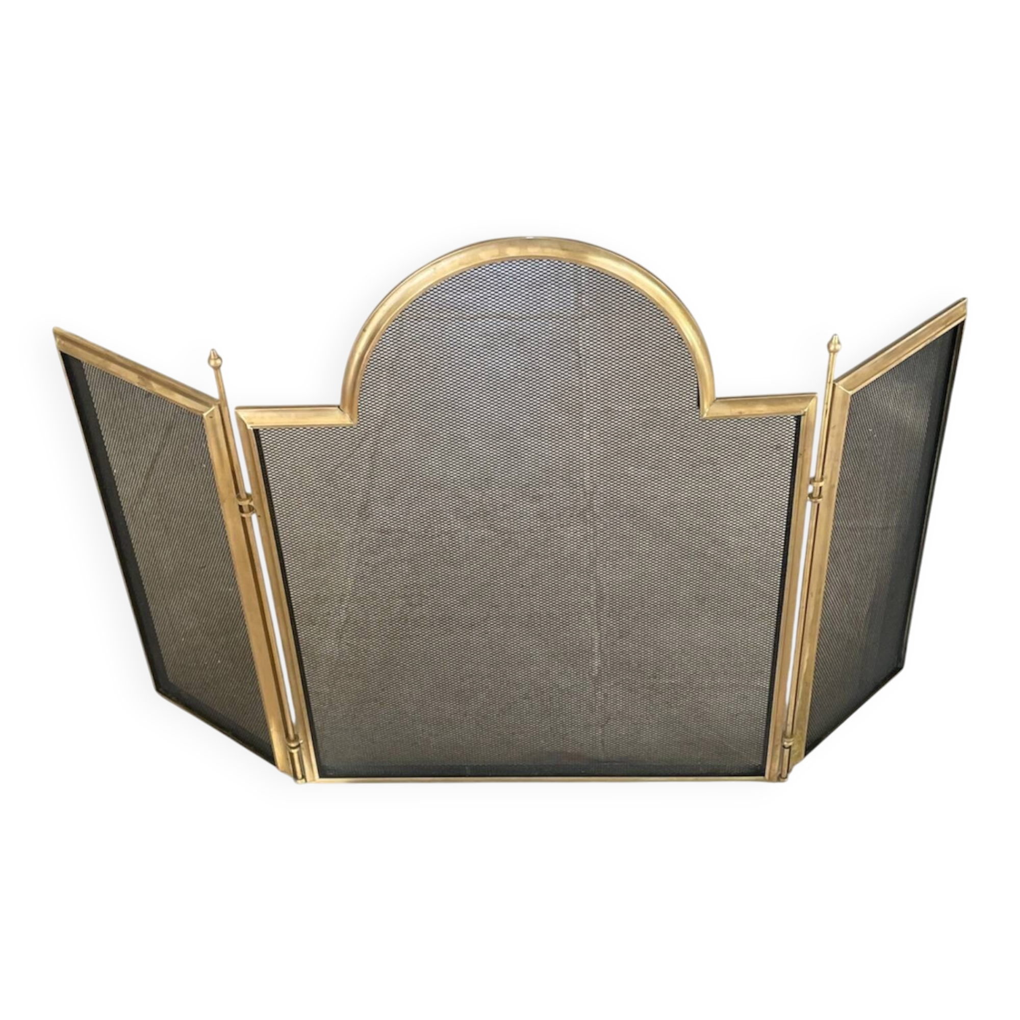 Vintage brass fire screen with 3 panels