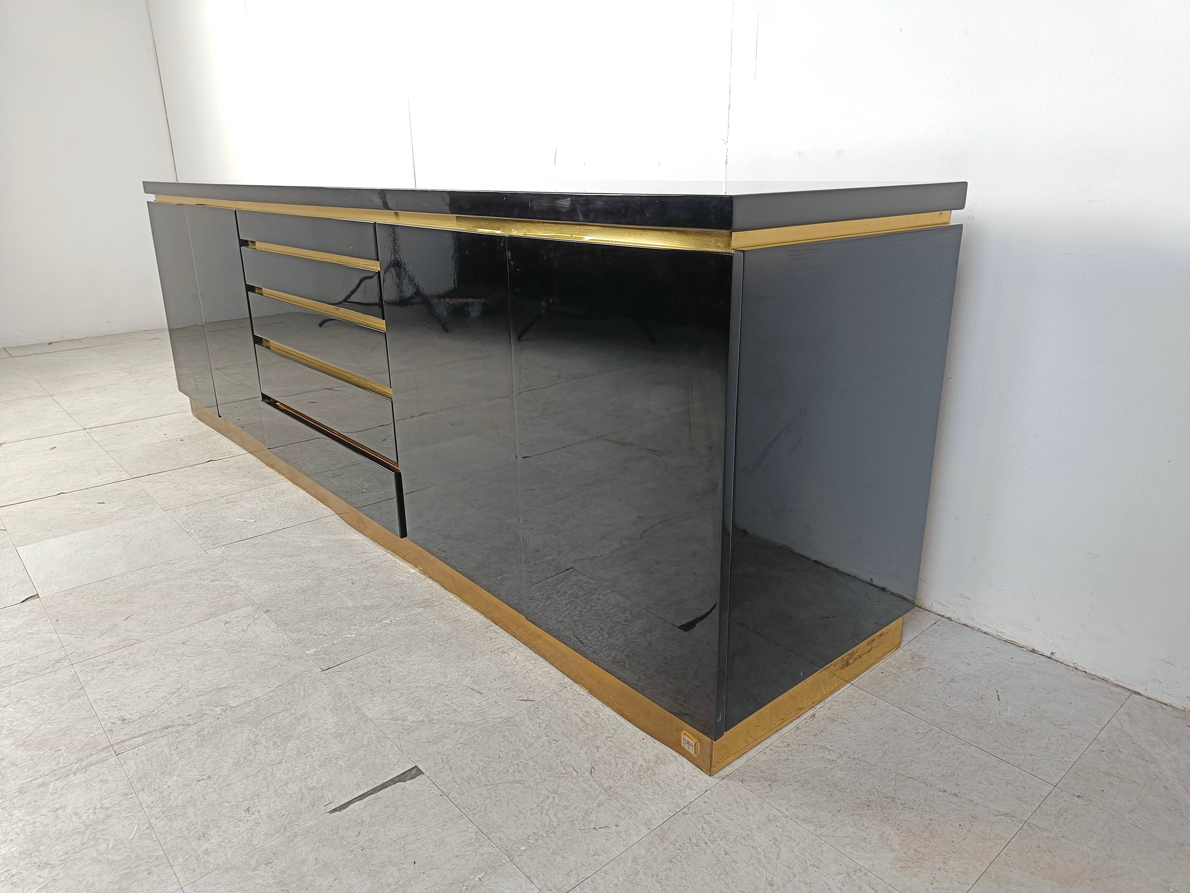Brass and lacquer sideboard by Jean Claude Mahey, 1970s