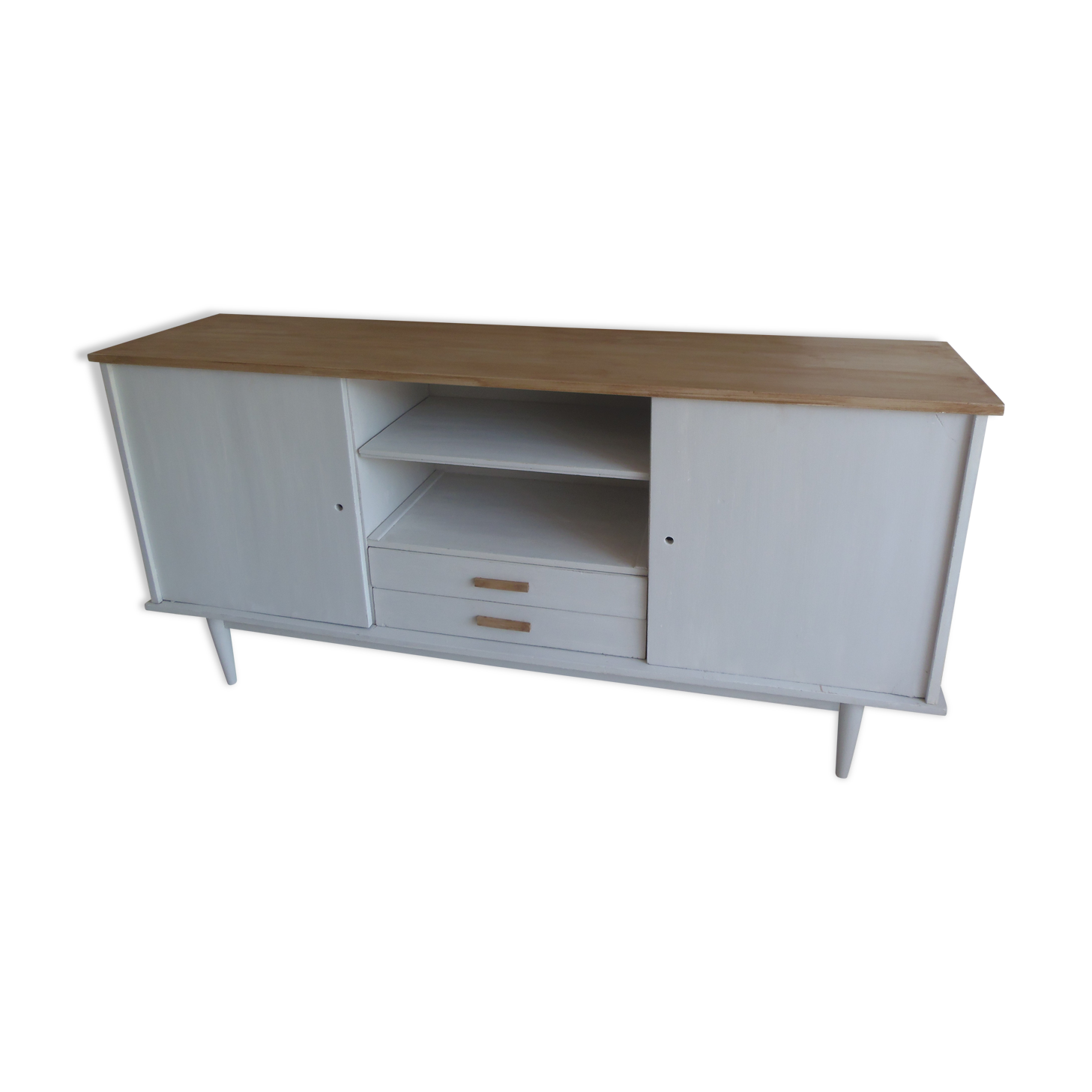 Vintage line of the 60s-70s pearl grey, plateau waxed wood light oak