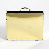 1980s newspaper rack made of brass and wood in Hollywood Regecy design