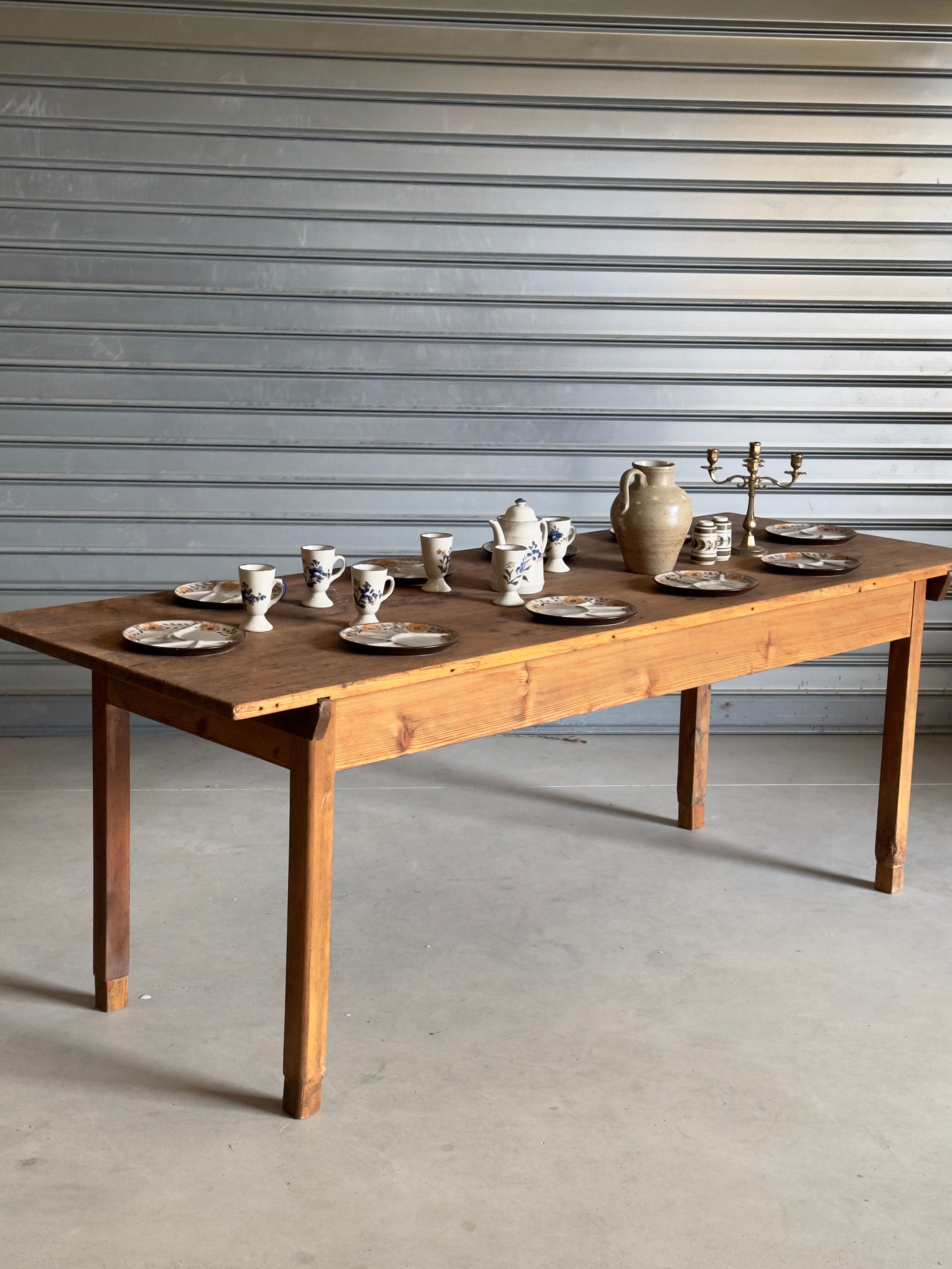 Old wooden table, farmhouse style, dining table.