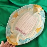 Rare and exquisite oval asparagus dish in Barbotine earthenware (majolica).
