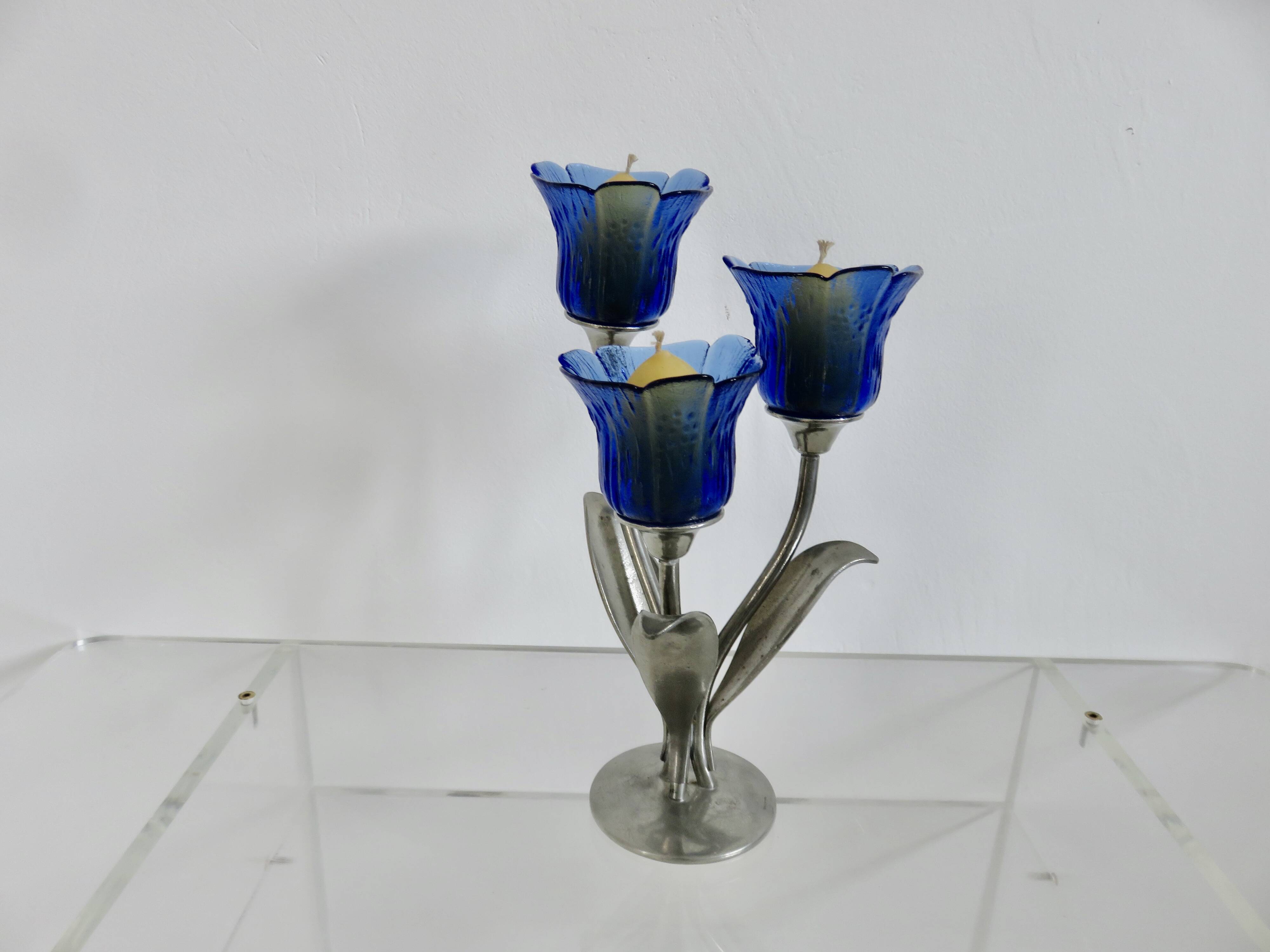 Silver-plated pewter candlestick signed Jean Goardère, 1970