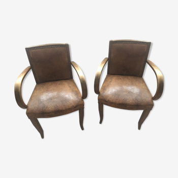 Club leather and wood amrchairs