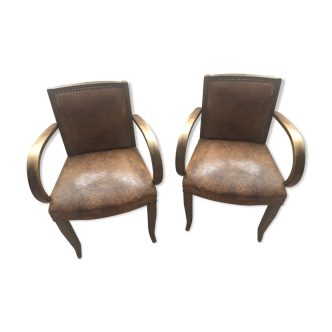 Club leather and wood amrchairs