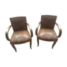 Club leather and wood amrchairs