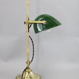 1930s Art Deco Brass  Banker Table Lamp, Czechoslovakia