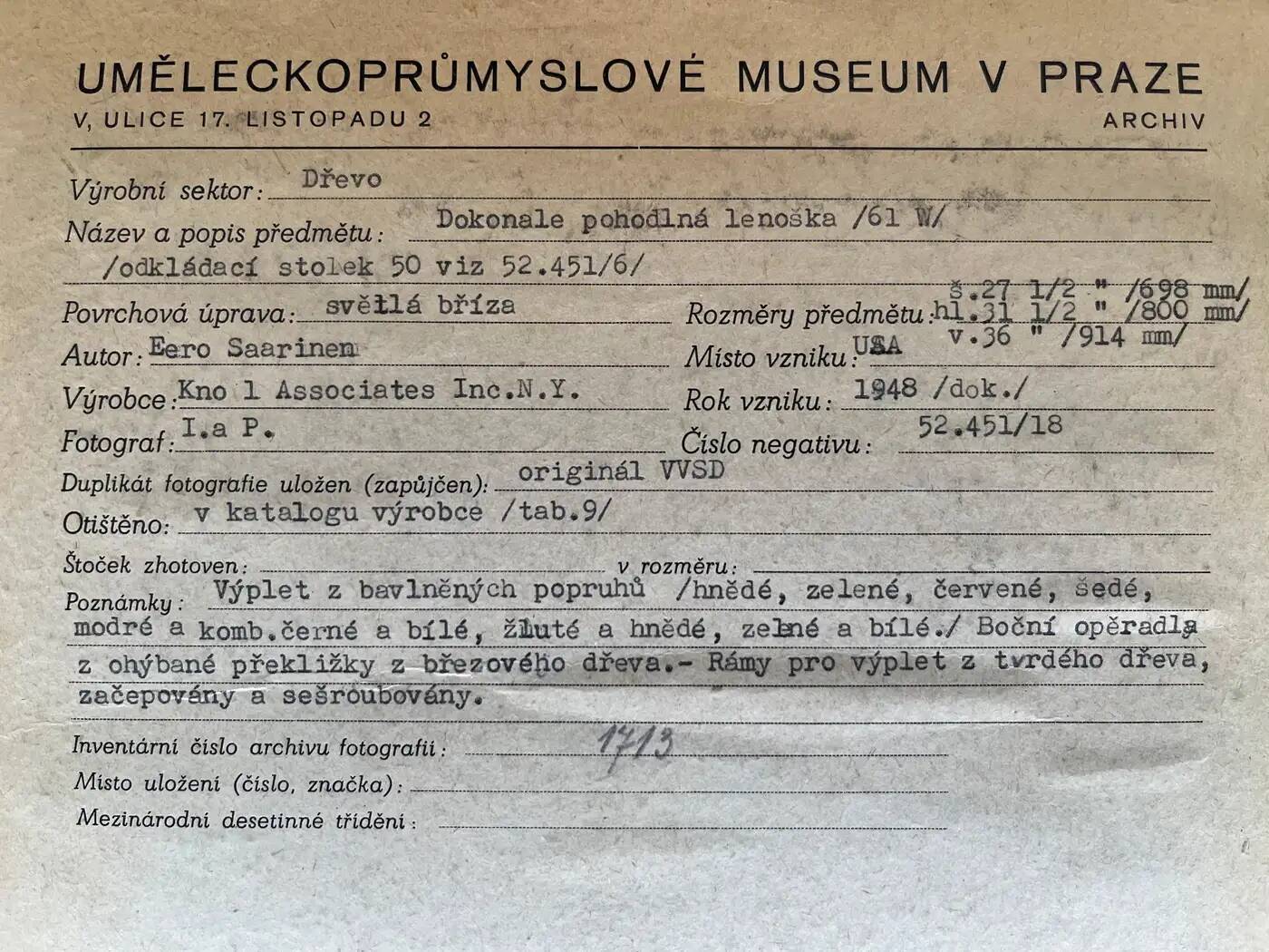 Original photo of Grasshopper armchair by Eero Saarinen for Knoll / USA, 1948