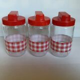 3 jars red and white dish towel pattern