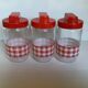 3 jars red and white dish towel pattern