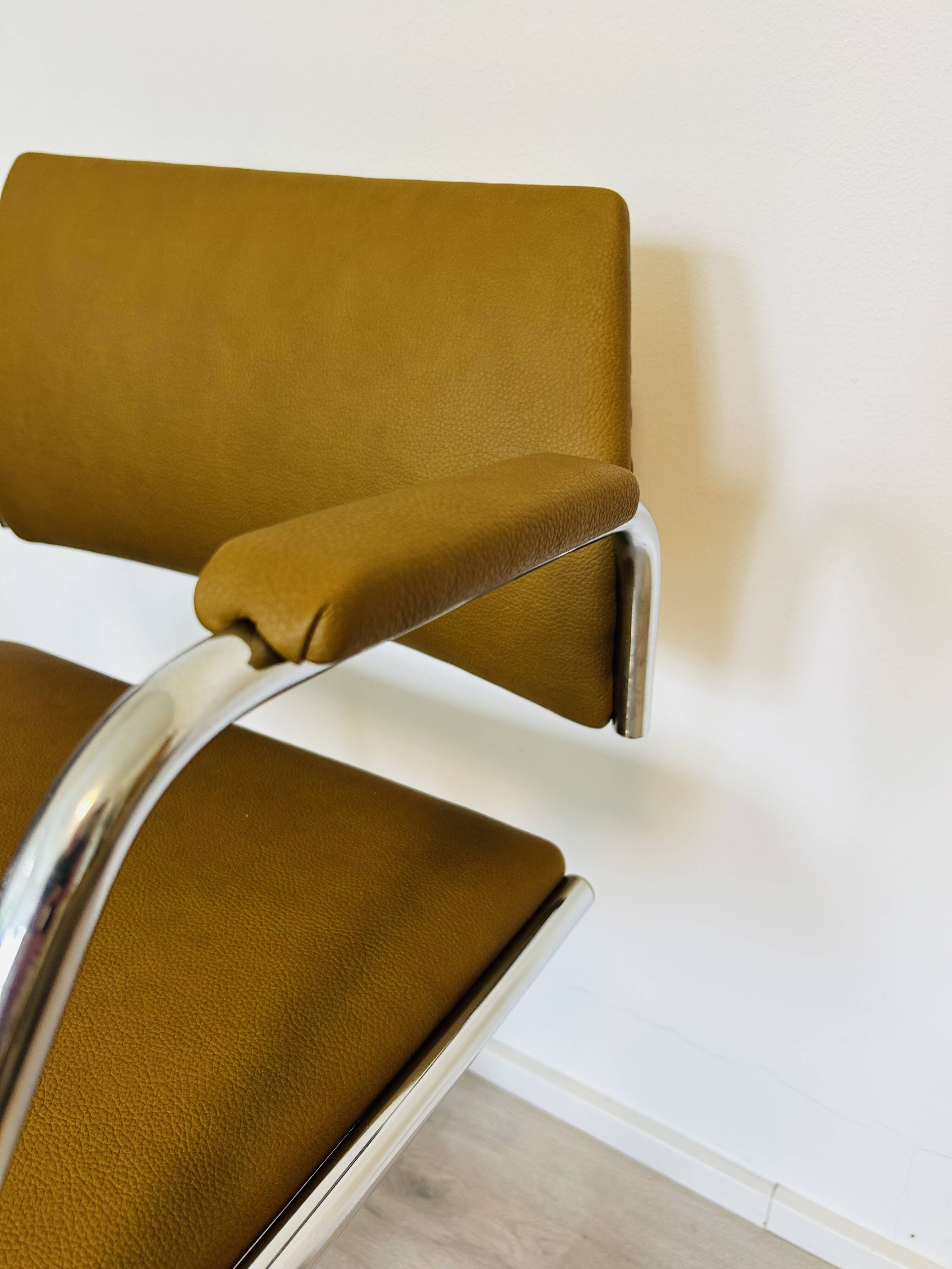 Vintage Mustard Office Arm Chair on Chrome Base from Kovona Model K-380