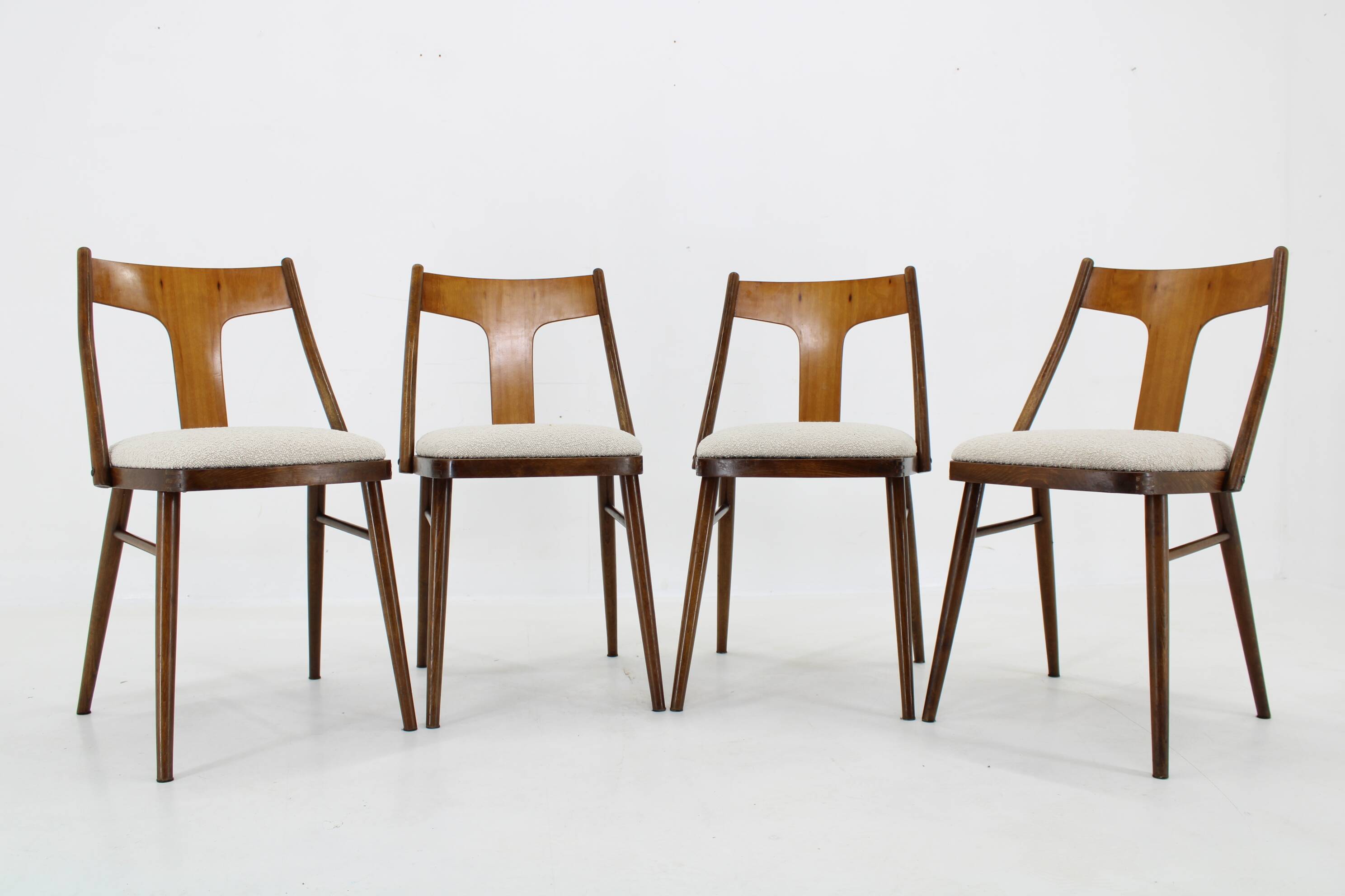 1950s Set of 4 Dining Chairs in Walnut Finish, Czechoslovakia