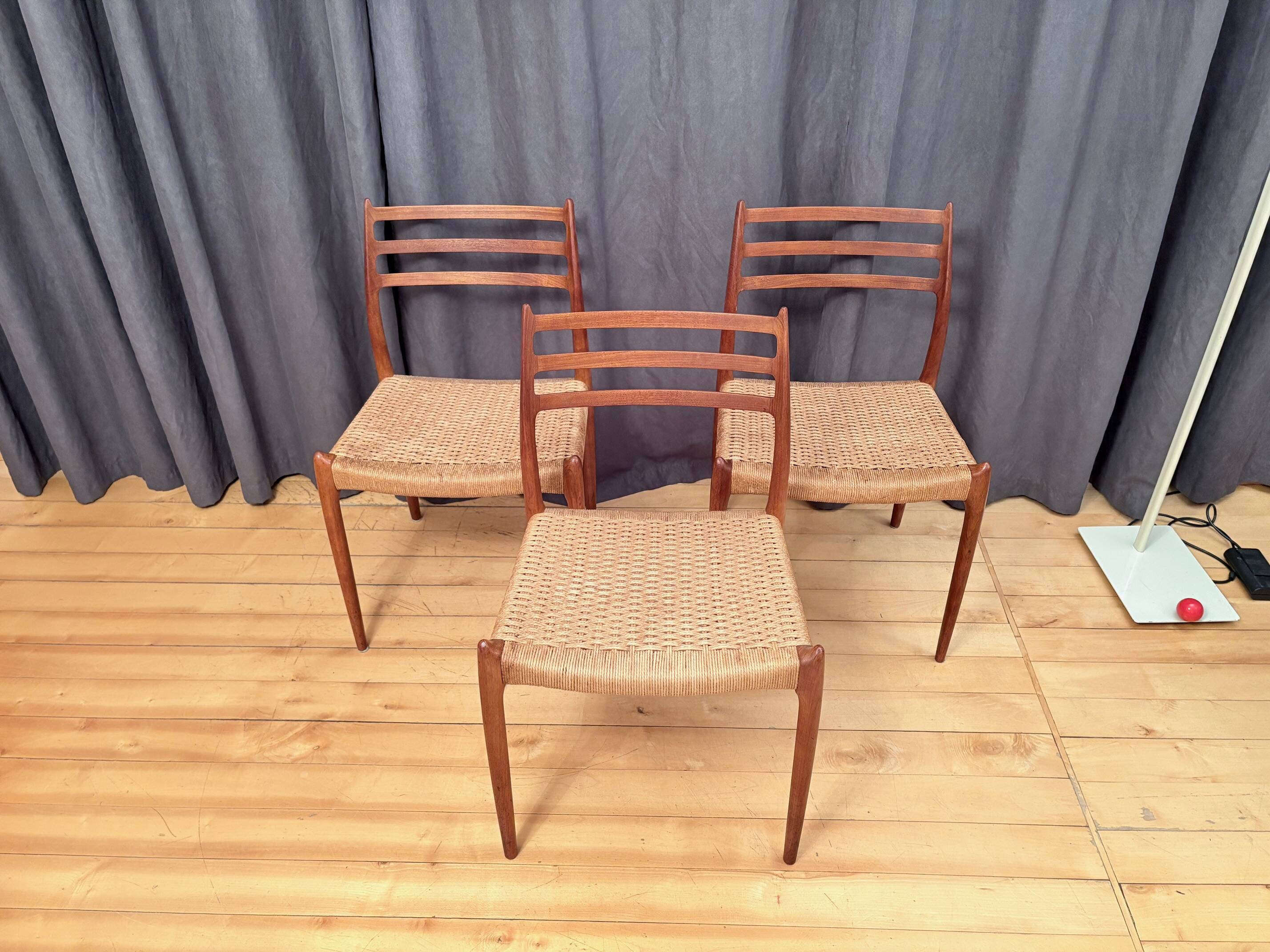 Set of three chairs, model 78, designed by Neils O. Möller, JL Møllers Møbe.