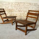 Pair of slatted armchairs, 1970