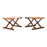 Pair of  Danish Folding Stools in Teak and Leather 1960s