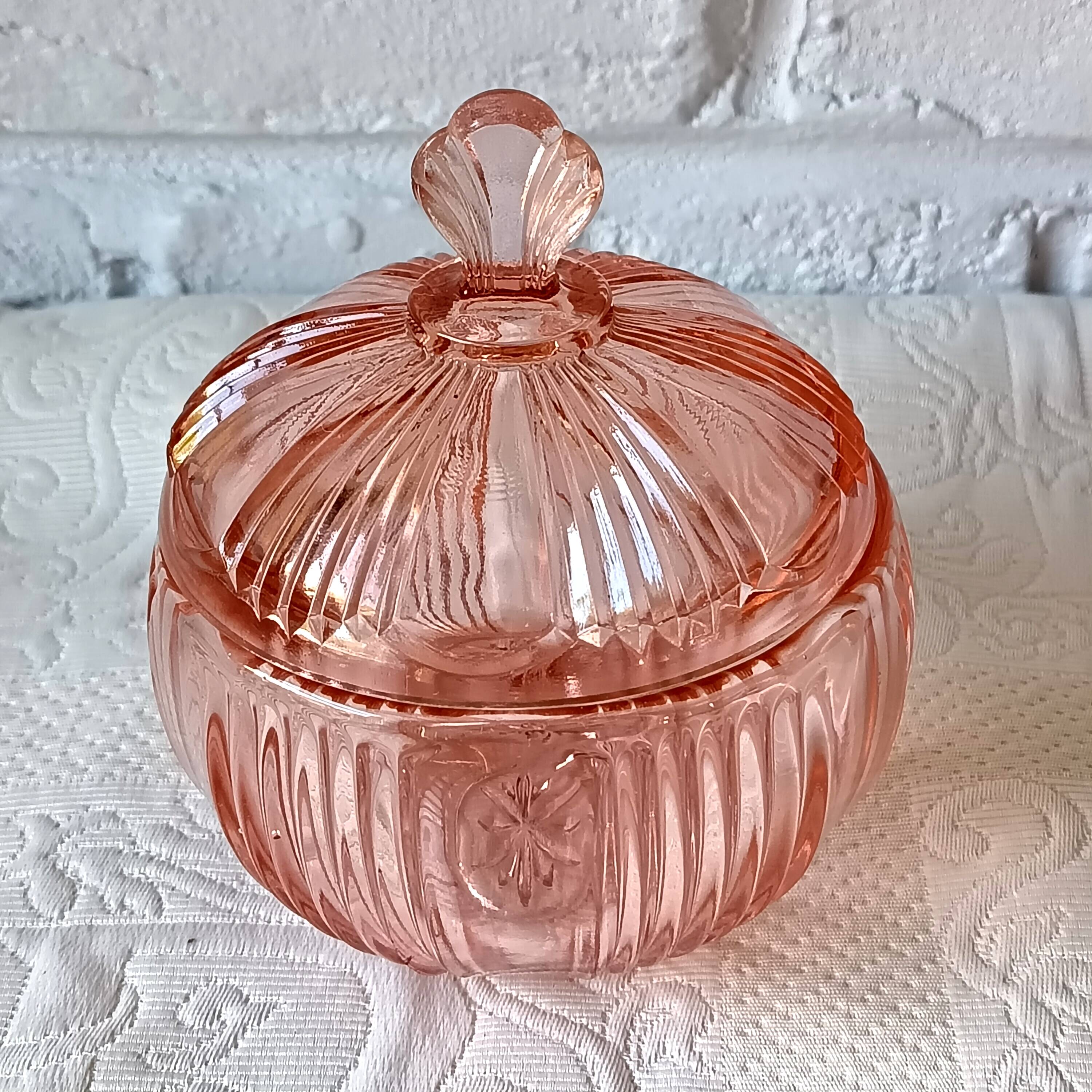Bonbonnière en verre coloré rose, sucrier, boite à bijoux